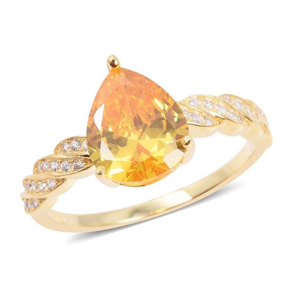 Simulated Diamond Ring in 14K YG Over Sterling